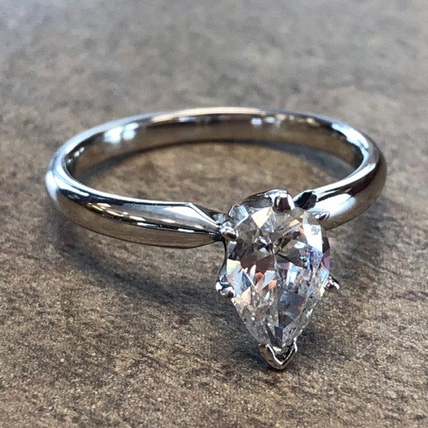 14K White Gold Pear Solitaire Engagement Ring